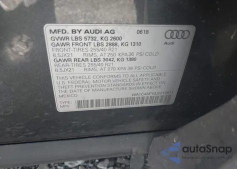 2018 Audi Sq5 3.0T Premium Plus из США, поврежденный, VIN WA1C4AFY4J2210511
